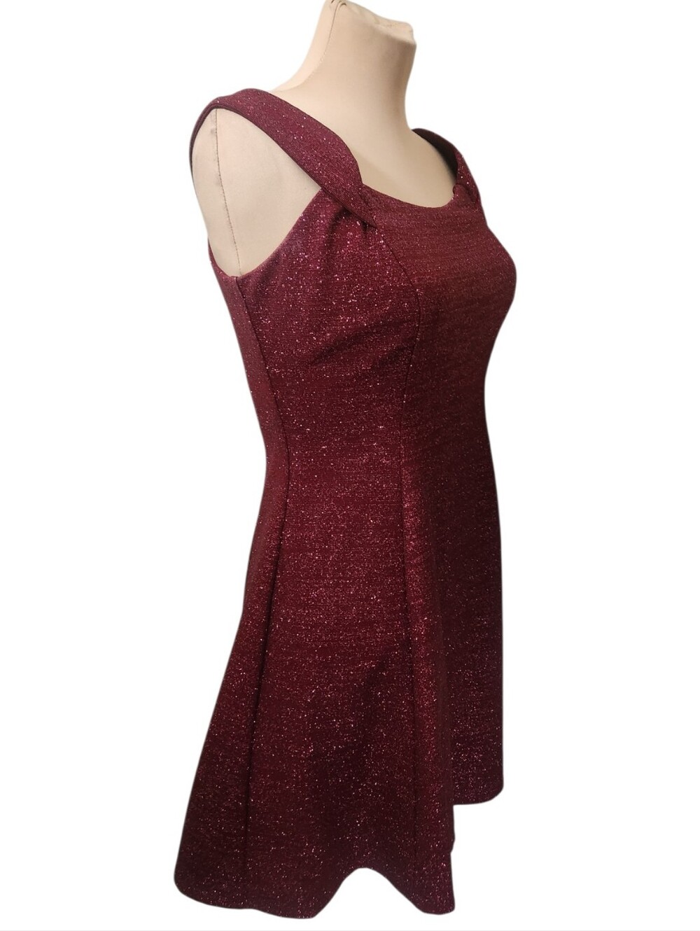 BETSY & ADAM Burgundy Off-the-Shoulder Glitter Mini Cocktail Dress - Size 6 - Picture 5 of 15